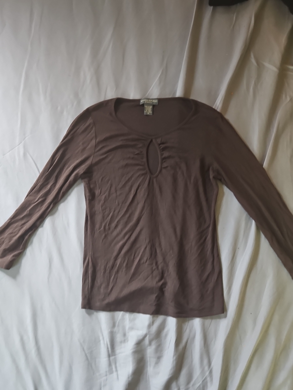 Banana Republic Brown Long-Sleeve Top with Front Keyhole